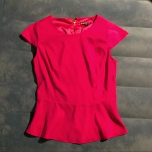 express hot pink peplum short sleeve blouse